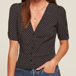 Reformation polka dot button up top